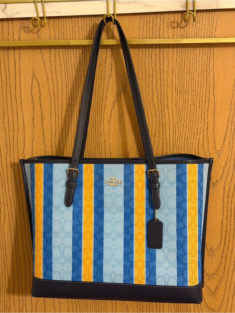 Coach Mollie C4088 Signature Jacquard Stripe Tote Blue Yellow